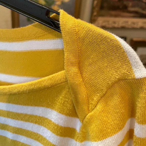 Liz Claiborne women’s long sleeve tunic sweater SZ L yellow white stripe - Picture 4 of 7